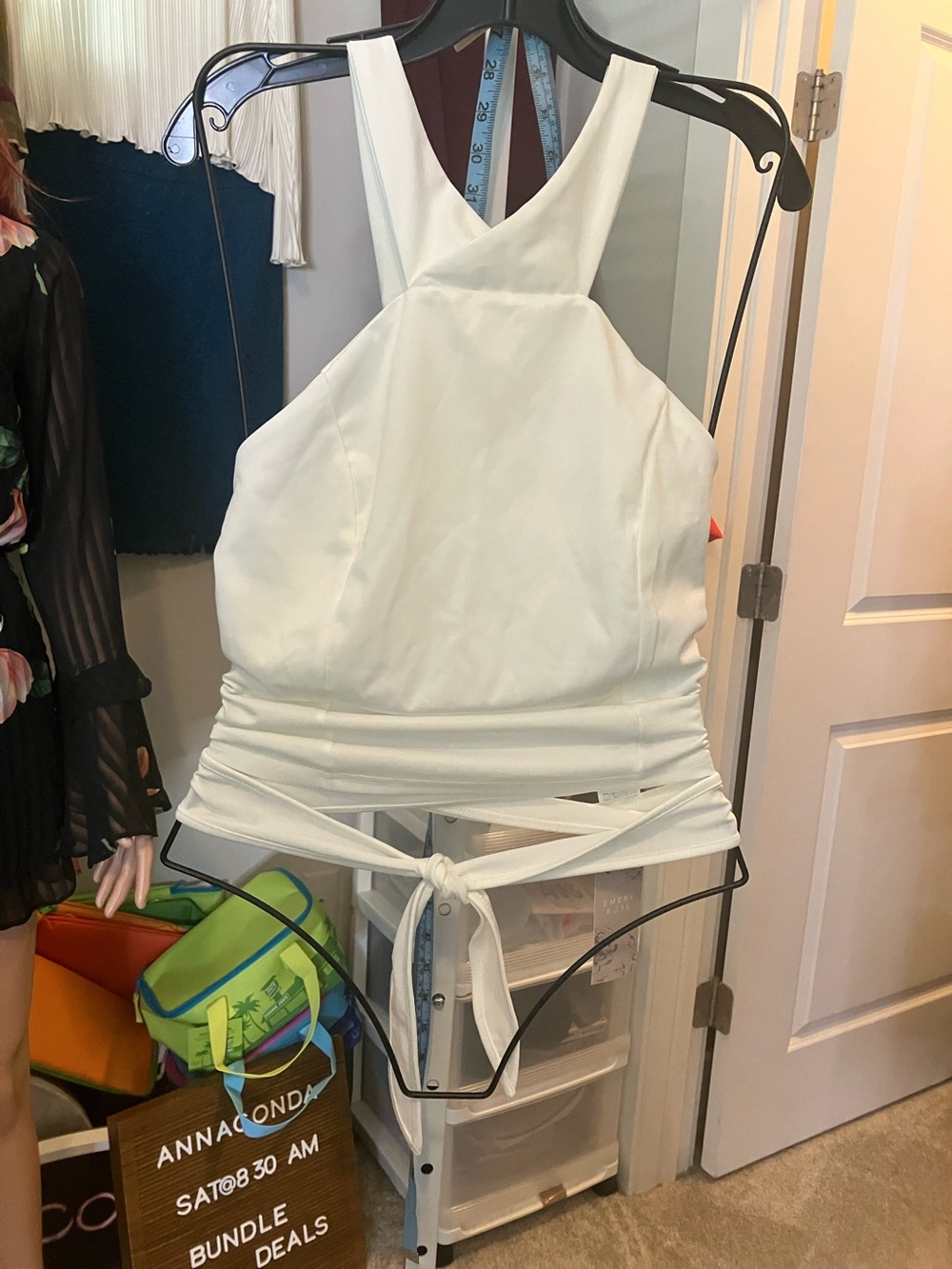 White Cross-Back Crop Top with Tie Waist